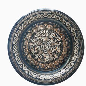 Turkish Enamel On Copper Wall Hanging Plate 12" Decor Ethnic Middle Eastern